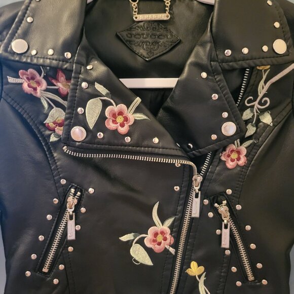 joujou Flower Embroidered Semi-Fitted Vegan Leather Jacket - Picture 2 of 5